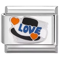 Primer plano de un eslabón italiano de acero con letras LOVE en esmalte y corazones - Sombrero Corazón de Amor (3550)