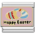 Detalle del abalorio Happy Easter de esmalte rosa para pulseras de acero inoxidable - Felices Pascuas (3554)