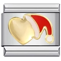 Detail eines italienischen Armband-Glieds mit goldenem Herz und roter Weihnachtsmütze - Herz Mit Weihnachtsmütze Stil (0580)