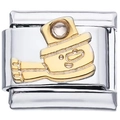Makroaufnahme des italienischen Armbandglieds mit goldenem Schneemann und Kristallstein - Goldener Schneemann Mit Strass Stil (0575)
