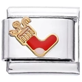 Italienisches Charm-Armband mit rotem Weihnachtsstrumpf-Anhänger im Goldrahmen - Nikolausstiefel Stil (0574)