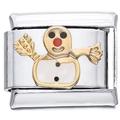 Makroaufnahme eines italienischen Charm-Glieds mit einem 3D-Gold-Schneemann - Weiße Schneemann Stil (0566)