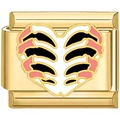 Italian charm link with a gothic heart ribcage design in 18K gold plated stainless steel - Gold Heart Rib Skeleton
