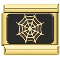 DIY 18K gold modular charm bracelet link featuring a black spider web pattern - Gold Spider Web