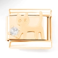 Detailaufnahme des italienischen Armbandglieds in Roségold mit Katzenmotiv und Zirkonia - Goldene Katzen Silhouette mit Zirkonia