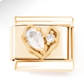 Italienischer Charme Goldherz-Glied mit Tropfen- und Rundzirkonia für DIY-Armband - Gold Tränenform Zirkonia Herz