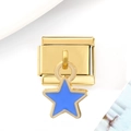 Detailed shot of a gold modular link featuring a blue enamel star charm for DIY jewelry - Sky Blue Star Style / Sky Blue Star Gold Charm