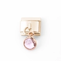 Italienisches Charm-Glied in Gold aus Edelstahl mit rundem rosa Edelsteinanhänger - Gold Rosa