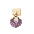Italian modular charm bracelet link in gold stainless steel with purple shell pearl pendant - Purple Shell Style / Purple Shell Pearl Gold Charm