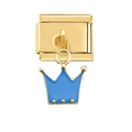 Link per bracciale italiano in acciaio dorato con ciondolo corona in smalto blu - Corona Blu Oro