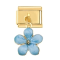 Dettaglio charm in stile italiano dorato con fiore in smalto azzurro e finitura lucida - Fiore a Cinque Petali Blu Oro