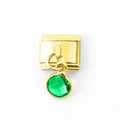 Detail eines goldenen Modul-Charms mit rundem grünen Zirkonia für DIY-Modularmbänder - Gold Grasgrün
