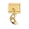 Golden stainless steel modular charm with crescent moon, star, and heart cutouts - Hollow Gold Moon Pendant