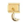 Detail of Italian charm link in polished gold finish with moon and star pendant - Engraved Gold Moon Pendant