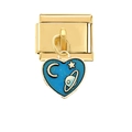 Golden heart charm with blue enamel starry sky and planet details for modular bracelets - Blue Heart Starry Galaxy Pendant
