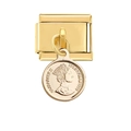 Macro detail of gold coin pendant featuring Queen Elizabeth II on a square modular base - Gold Coin Portrait Pendant