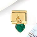 Détail d'un maillon de 9mm en acier inoxydable doré avec cristal coeur vert - Cœur Bleu Mer