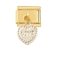 Detailed close-up of a two-tone gold and silver link charm featuring a LOVE heart pendant - Gold Love Heart Pendant / Gold/Silver