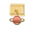 Detail of gold-plated stainless steel charm with pink enamel Saturn planet pendant - Pink Orange Saturn Planet Pendant