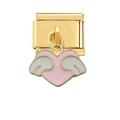 Detail of Italian modular charm link in gold with pink enamel winged heart pendant - Pink Heart Wings Pendant / Gold