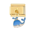 Bracelet à breloques en acier inoxydable doré avec pendentif baleine en émail bleu - Maillon Baleine Bleue Doree (3706)