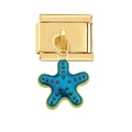 Italian style gold charm link with dark blue enamel starfish pendant for modular bracelets - Gold Blue Starfish Link (3707)