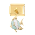 Charm italien en acier inoxydable doré avec pendentif poisson tropical bleu - Maillon Poisson Tropical Bleu Blanc Dore (3709)