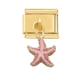 Maillon italien doré avec pendentif étoile de mer rose pour bracelets modulables - Maillon Etoile de Mer Rose Doree (3710)