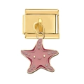 Détail d'une breloque étoile de mer rose avec smiley sur maillon doré de bracelet italien - Maillon Etoile de Mer Coquillage Dore (3711)