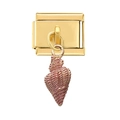 Détail de maillon doré de style italien avec un pendentif en forme de coquillage rose - Maillon Conque Rose Doree (3713)