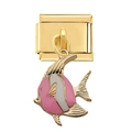 Lien de charme italien avec pendentif poisson tropical doré et détails en émail rose - Maillon Poisson Tropical Rose Blanc Dore (3717)