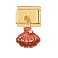 Italian charm link with red enamel shell, golden star and Summer script detail - Gold SWEET Red Shell Link (3718)