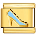 Blue stiletto charm in gold-plated stainless steel for modular Italian link bracelet - High Heel Pattern (3794)