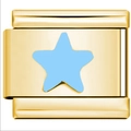 Close-up of gold stainless steel Italian charm link with blue star for DIY bracelets - Five-Pointed Star Pattern (3802)