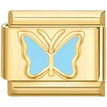 Macro detail of golden modular charm with light blue butterfly pattern for DIY bracelets - Butterfly Pattern (3806)