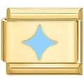 Detailed close-up of a gold modular charm link featuring a light blue four-pointed star - Four-Pointed Star Pattern (3809)