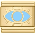 Close-up of golden modular bracelet link with blue evil eye charm inlay and polished finish - Evil Eye Pattern (3811)