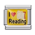Eslabón de pulsera italiana de 9mm en acero inoxidable con diseño de libro I Love Reading - Tema de Lectura