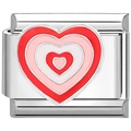 Maillon de bracelet italien 9mm avec motif de cœurs superposés rouge et rose - Style Coeur Rose à Cinq Couches (2418)