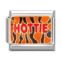 Abalorio modular italiano de acero inoxidable con estampado de tigre y texto HOTTIE - Texto HOTTIE