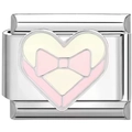 Détail du charm italien modulaire de 9mm avec motif cœur et nœud rose en émail - Style Coeur à Noeud Rose (2419)