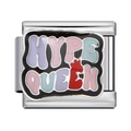 Detalle de abalorio italiano de acero inoxidable 9mm con texto esmaltado HYPE QUEEN - HYPE QUEEN