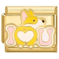 Italian style gold stainless steel link charm with a cute corgi heart and I Love You text - Gold I Love You Corgi (4740)