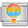 Maillon de bracelet italien en acier inoxydable avec motif émail montgolfière coloré - 0099-Montgolfière Tricolore