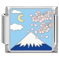 Détail d'un charme italien de 9mm avec motif du Mont Fuji et fleurs de cerisier - 0096-Montagne Enneigée aux Cerisiers