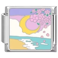 Détail macro du maillon de bracelet italien avec émail fleurs de cerisier et lune - 0079-Lac de Lune de Pêche