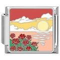 Détail d'un maillon de charme en acier inoxydable avec motif de coucher de soleil et roses - 0428-Rose Rouge au Coucher du Soleil