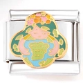 Macro detail of Mother Earth Day enamel charm link in stainless steel for DIY bracelets - Green Mother Earth (3928)