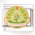 Dettaglio macro dello charm smaltato Save the Planet per bracciali modulari in acciaio - SALVA IL PIANETA Verde (3900)