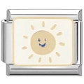 Italian charm link with Horus eye sun pattern in stainless steel and yellow enamel - Silver Smiling Sun